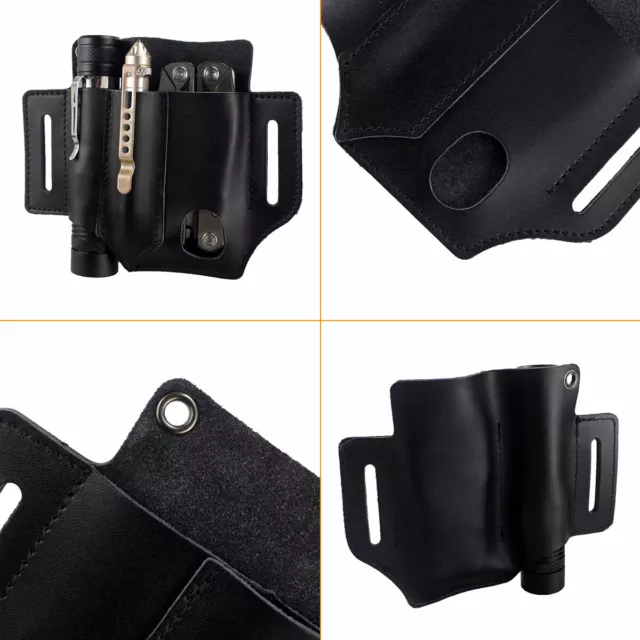 Portable Genuine Leather Belt EDC Pouch Tool Kit Bag Flashlight Pen Knife Pouch