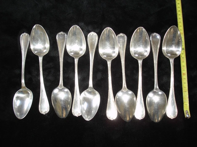 10 cuillères de table en métal argenté Christofle modèle rubans croisés 20.5 cm 