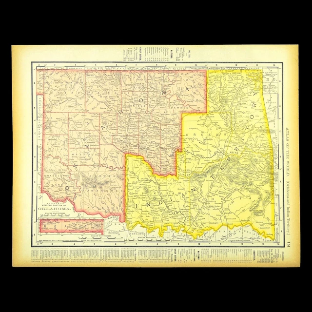 1800S ANTIQUE INDIAN TERRITORY Map Vintage Map of OKLAHOMA Wall Art