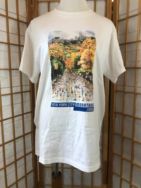 Fruit of Loom White New York Marathon 2000 Regular Fit Heavy Cotton T-Shirt Sz M