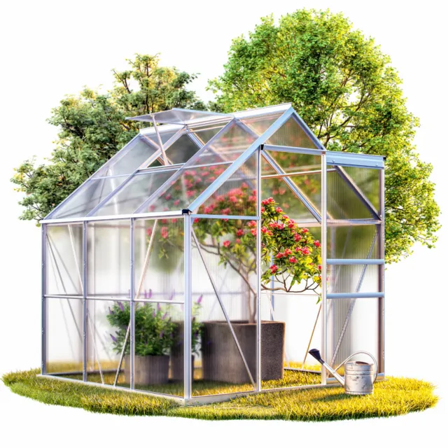 GARDEBRUK® 190x190 Aluminium/Polycarbonate Greenhouse with Galvanised Foundation