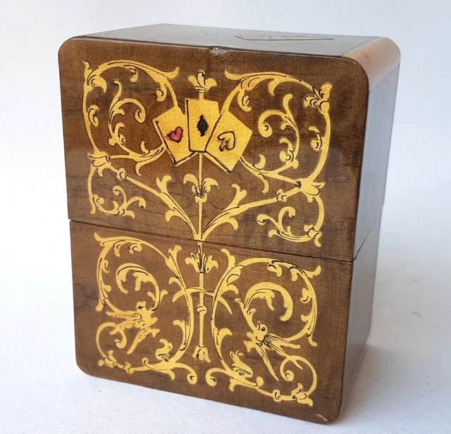 Boîte à Cartes Bois Manguier Et Laiton Nautique 11x8x4 Cm – Élégance Vintage Pour Soirées Jeux Et Décoration Marine !