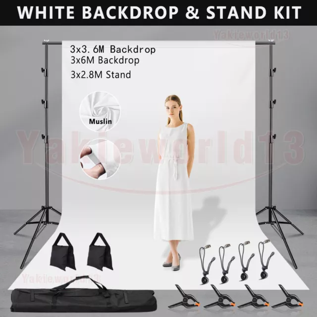 2.8X3M Photography Backdrop Stand KIT White Muslin Background Support/ Sandbags