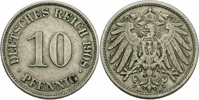Deutsches Reich 10 Pfennig 1908 A Berlin Großer Adler Kaiserreich Jaeger 13