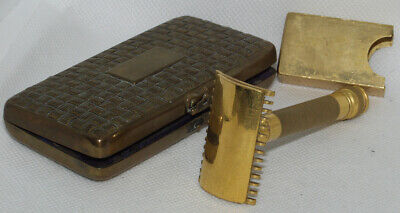 1922 Gold Basket Weave With Latch Case Made In Canada Gillette Pocket Edition