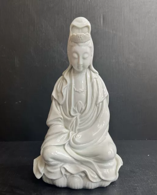 Vintage Chinese Dehua  Blanc De Chine Figure Of Sitting Guanyin 10” T