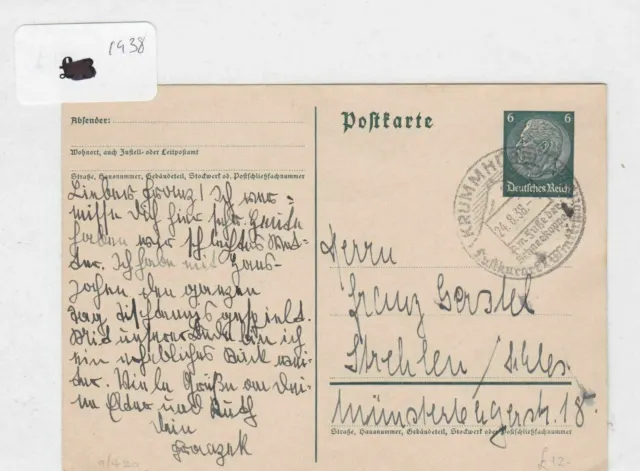 German Postal History Stamps Cover 1938 Ref 8759