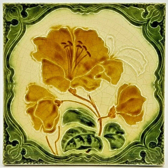 Antique Fireplace Art Nouveau Majolica Tile George Marsden C1900 AE6