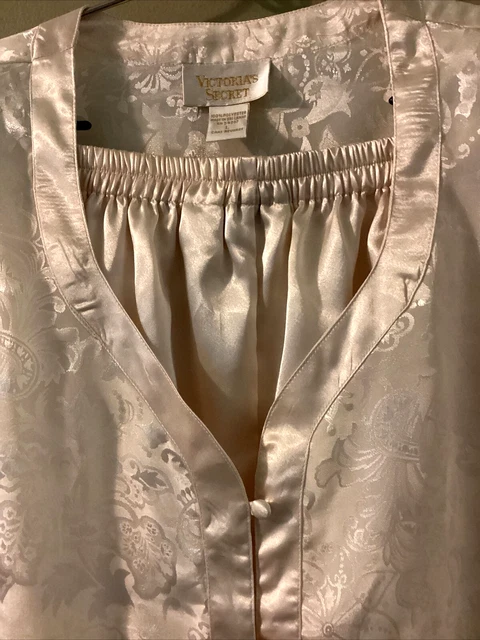 Vintage Victoria's Secret Etichetta Oro Set Pigiama Avorio Seta Raso Lungo Pants