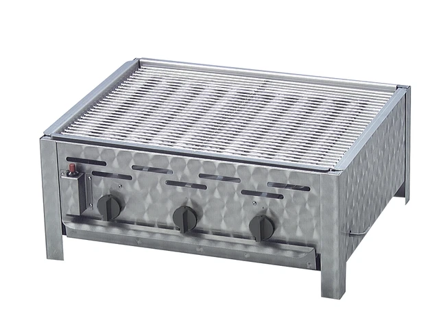 Gastrobräter, Gastrogrill Gasgrill Edelstahl 3 flammig mit Rost, 65 x 53 x 27 cm