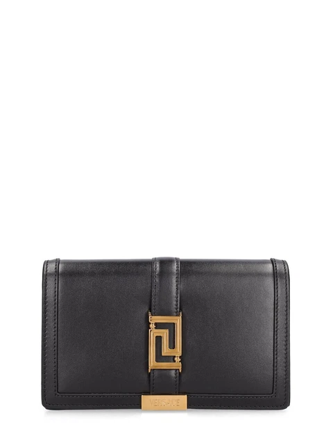 Versace Greca Goddess Black/Gold Leather Chain Wallet Shoulder Bag New SS24