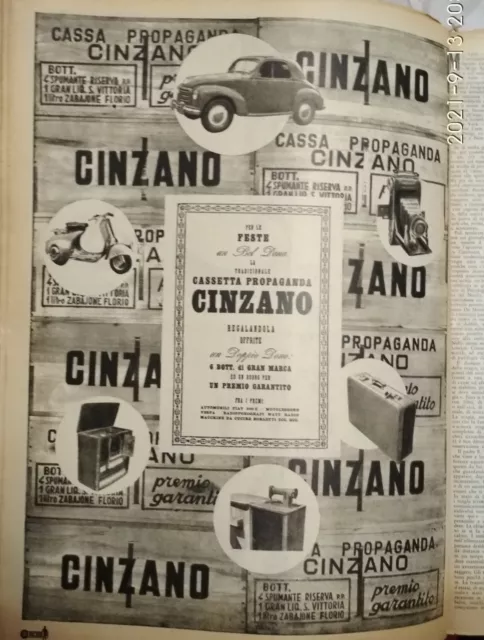 Pubblicita' Originale Vintage 1940  "CASSETTA PROPAGANDA CINZANO" CON PREMIO