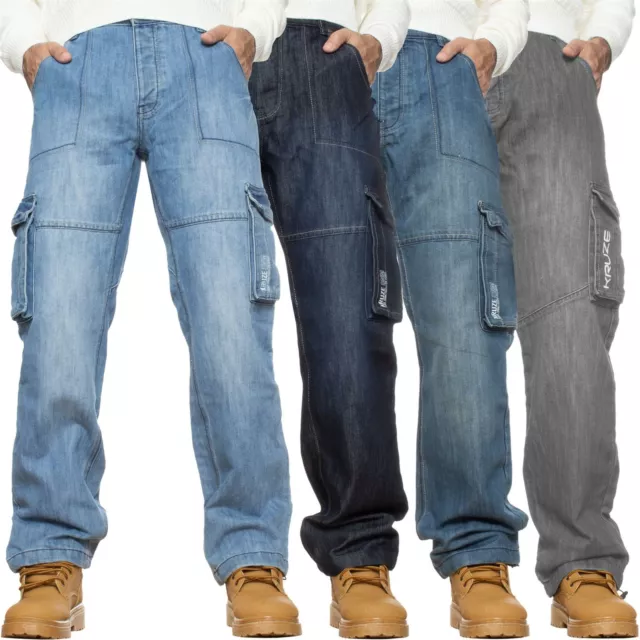 Mens Cargo Jeans Combat Trousers Heavy Duty Work Casual Big Tall Denim Pants