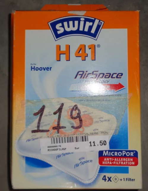 Swirl H41 4 Sacchetti Per Aspirapolvere Hoover Scatola Rovinata