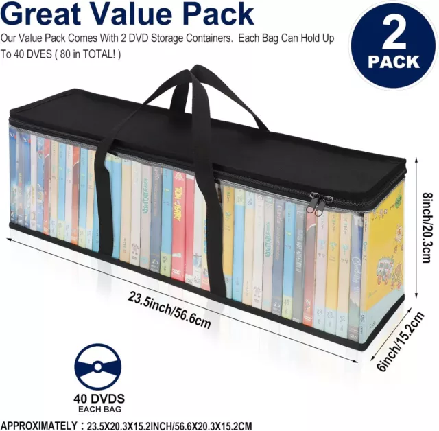 DVD Storage Bags Set of 3 Clear PVC Media Holder Case with Handles Bag New 3