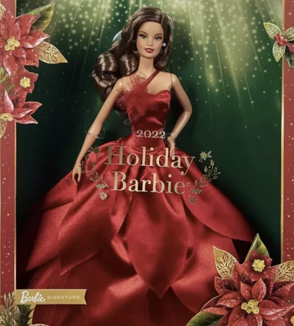 2022 Signature Holiday Barbie Doll Brunette Light-Brown Hair - Brand New