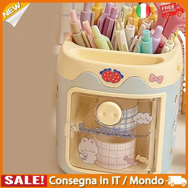 IT Kawaii Pig Desk Organizers Multi Function Pencil Holder with Grid (Blue B)