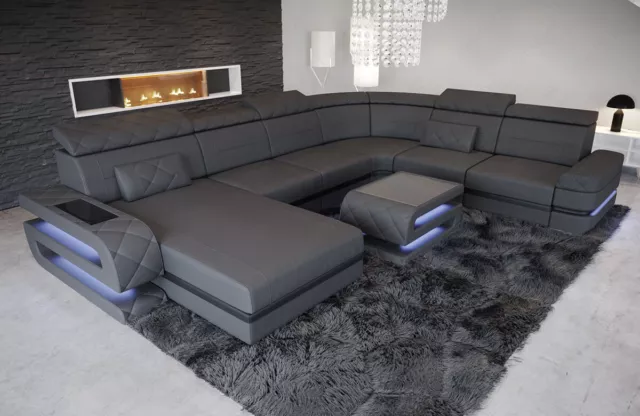 Ledercouch XXL Sofa Designer Wohnlandschaft Ecksofa Modern Luxus LED BOLOGNA