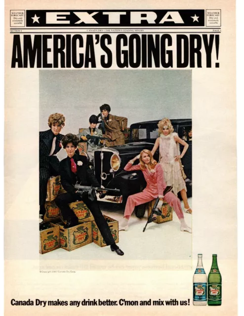 1967 Canada Dry Ginger Ale Club Soda Thompson Submachine Gun Tommy Gun Print Ad