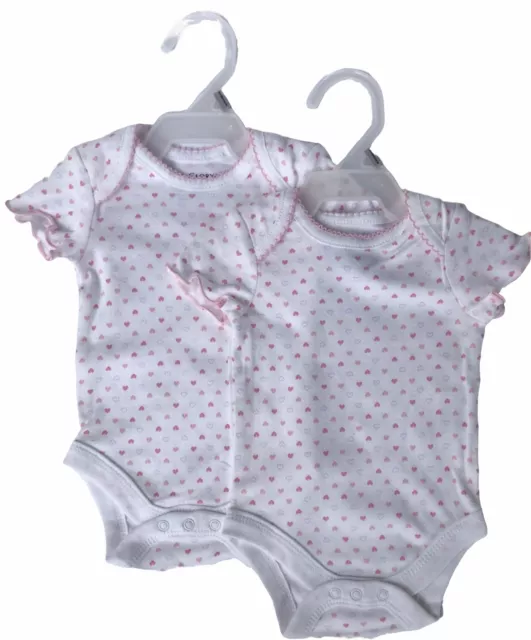 Faded Glory 2-Pack Organic Cotton Newborn Baby Girl Short Sleeve Bodysuit, Heart