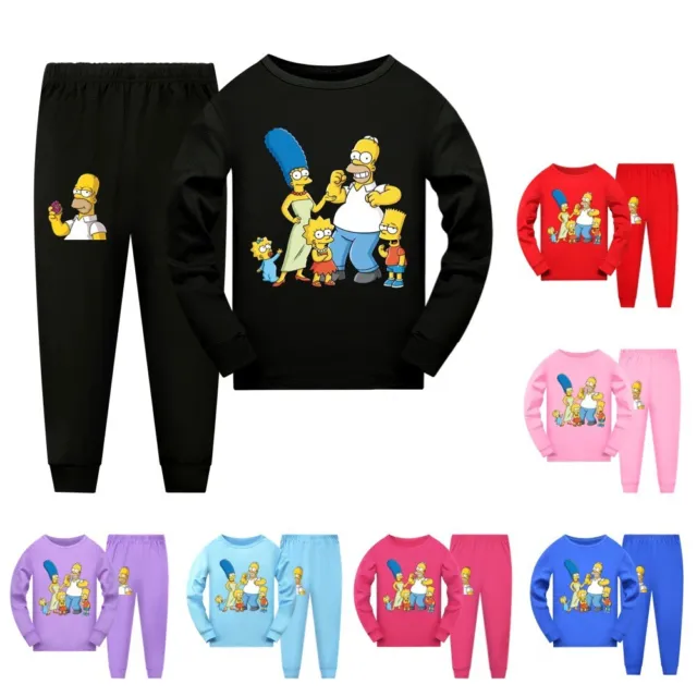 Kids The Simpsons Print Jumper Tshirt Top & Pants Pajama Set Pyjamas Sleepwear