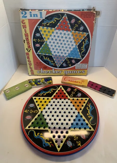 Vintage Chinese Checkers Double Sided Ohio Art Co. Tin Metal Game Board-See Pics