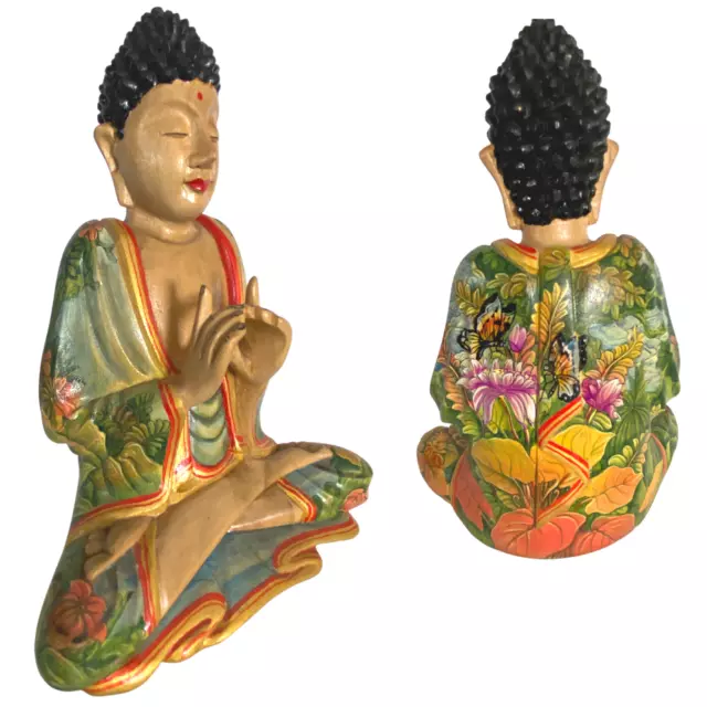 Buddha Sculpture Manidhari Mudra Hand Painted Wood Carving Statue Balinese Art