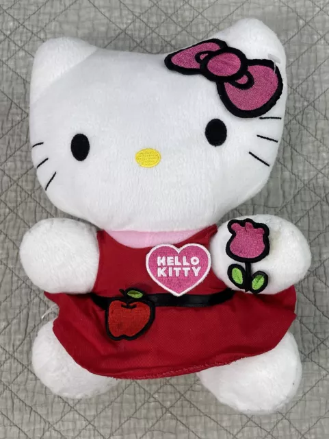 Hello Kitty Plush With Apple Red Dress Holding Flower