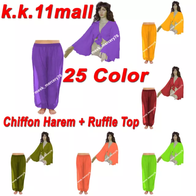 Chiffon Harem Pantalone + Top con Balza Set Ventre Danza Donna Indossare Costumi
