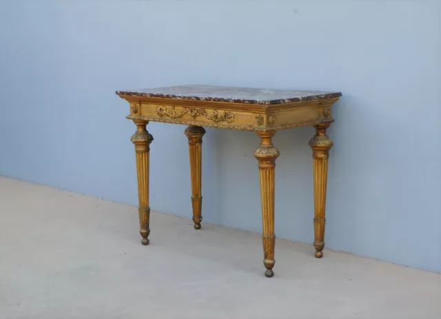 Console dorata Luigi XVI con piano in marmo, primi '800!