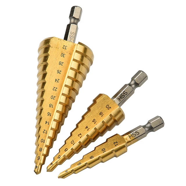 3 pièces HSS acier étape cône perceuse trou Cutter titane Bit Set 4-12/20/32mmYB