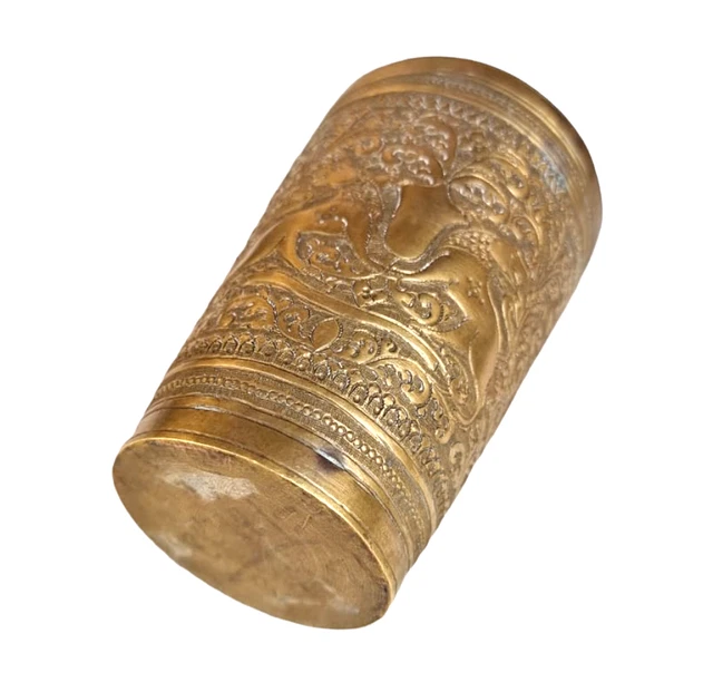 Vintage Old Antique Brass Fine Lion Floral Embossed Victorian Milk / Water Glass 6