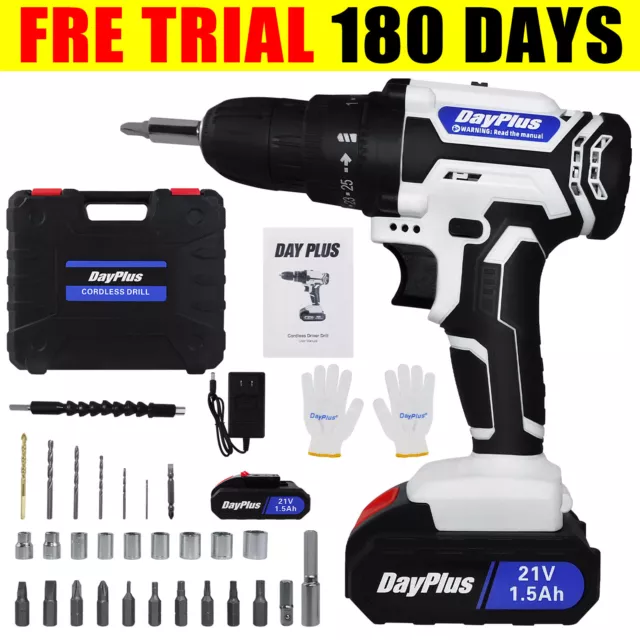 21V Cordless Hammer Drill Set Electric Impact Driver Screwdriver Battery Light