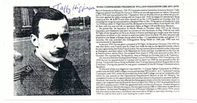 Wing Commander Frederick "Taffy" Higginson- Signed Page (WWII British Ace Pilot)
