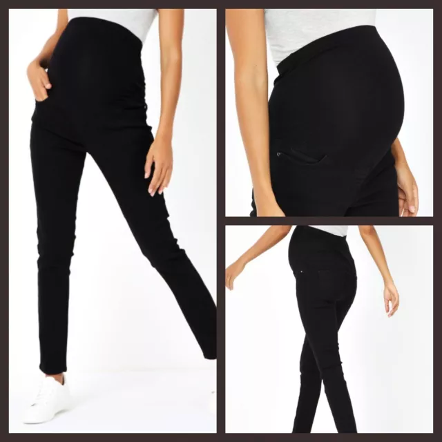 New Ex store Ladies Black Maternity Over Bump Skinny Fit Jeggings Size 8 - 24