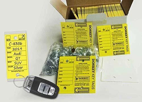 Donkey Key Tags, Laminated Self-Protecting (250 Tags Per Box with Metal Rings...