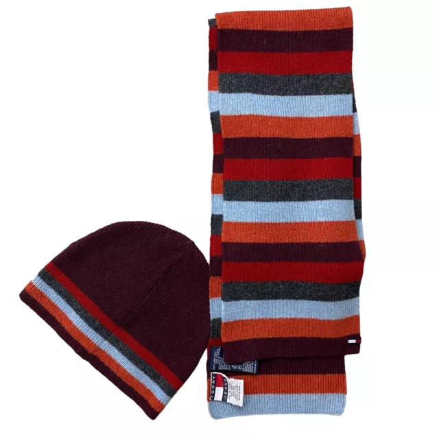 VTG Tommy Jeans 100% Lambs Wool Scarf And Beanie Set Striped RARE Tommy Girl NWT