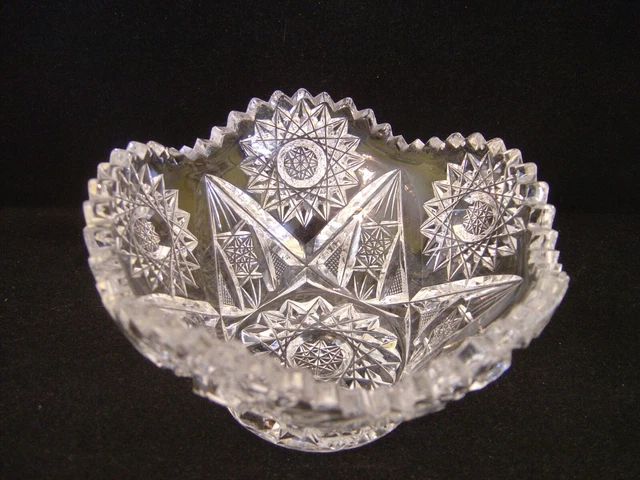 Vintage American Brilliant Cut Glass Bowl Hobstars And Pinwheels 7-3/4" Dia.