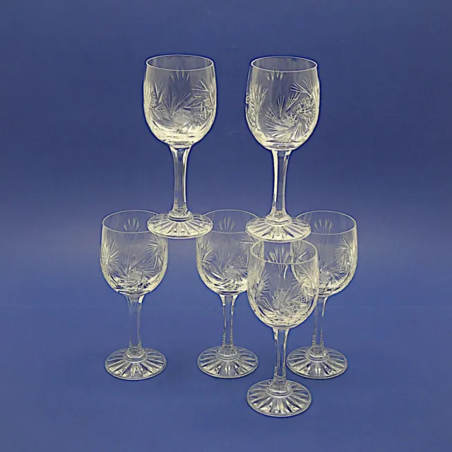 Six Bohemia Crystal Pinwheel Wine Glasses - 17cm/6.75" High