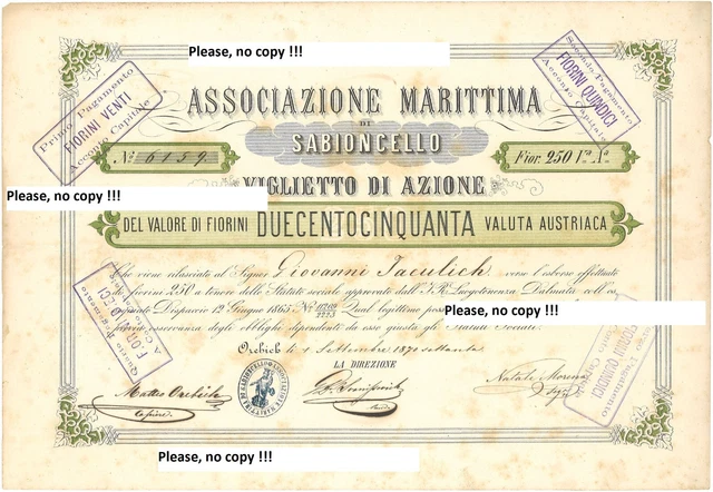 PELJESAC MARITIME SOCIETY OREBIC (Pelješko Pomorsko Društvo) Croatia share 1870.