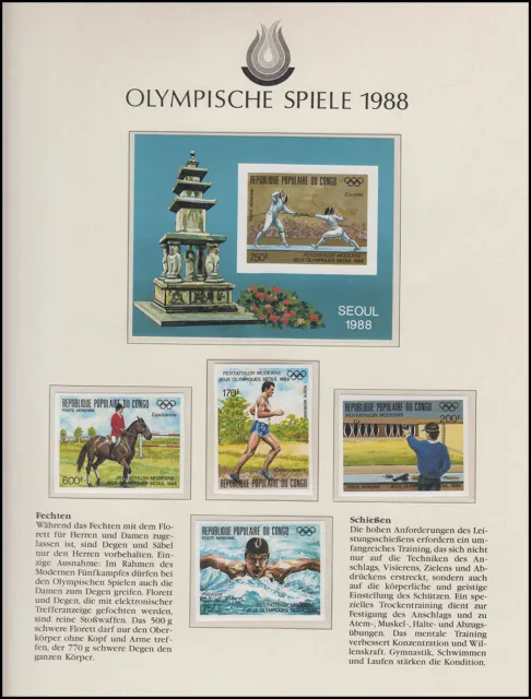Olympische Spiele 1988 Seoul - Kongo, 1 x Block + Satz ungezähnt, Sportarten **