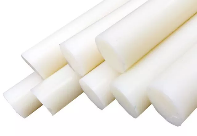 2 pieces, Nylon Rod 1.25" Diameter, 12" Long, White (Off White), 6/6