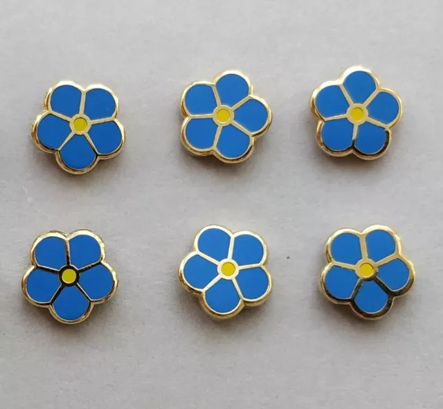 ( 6x ) ✿ MASONIC 'FORGET ME NOT' PIN BADGE ✿ GOLD PLATED / ENAMEL FLOWER, LAPEL