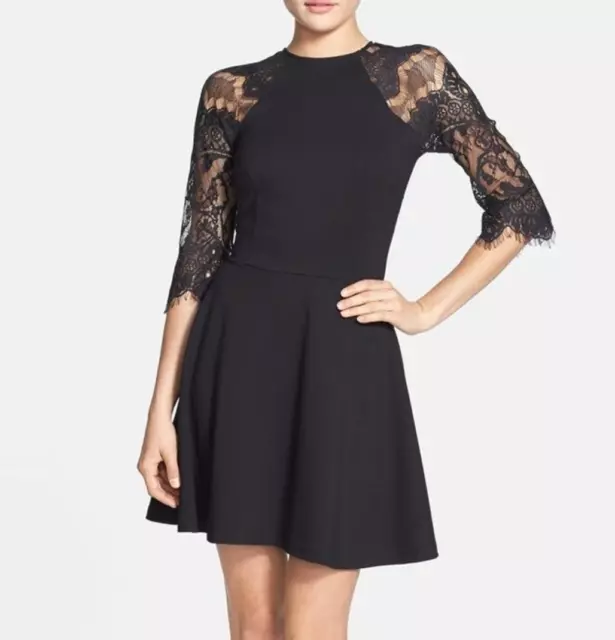 BB Dakota Sz L Black Lace Cocktail Fit and Flare Mini Dress