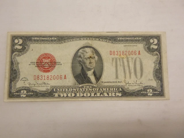 1928 G $2 Red Seal Two Dollar U.S. Note