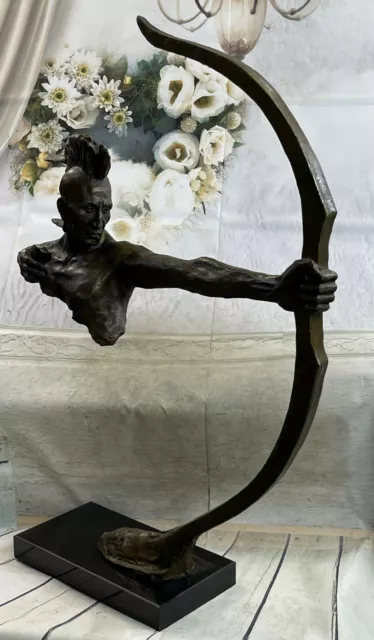 Art Deco Western Indian Male Warrior Bronze Sculpture Marble Statue Artwork