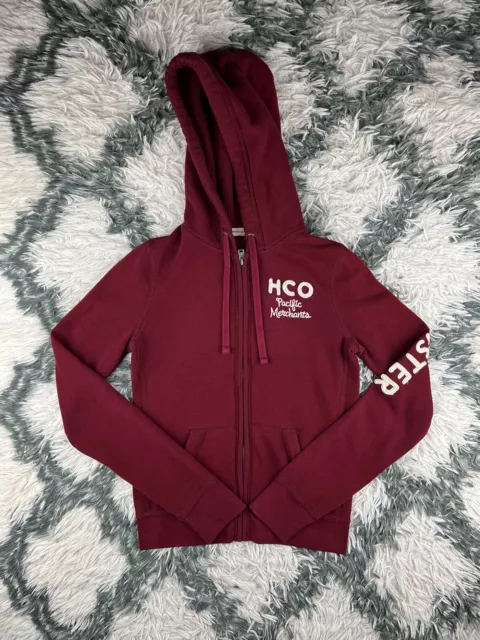 Hollister Women's Long Sleeve Full Zip Hoodie Sweater Burgundy Size Small