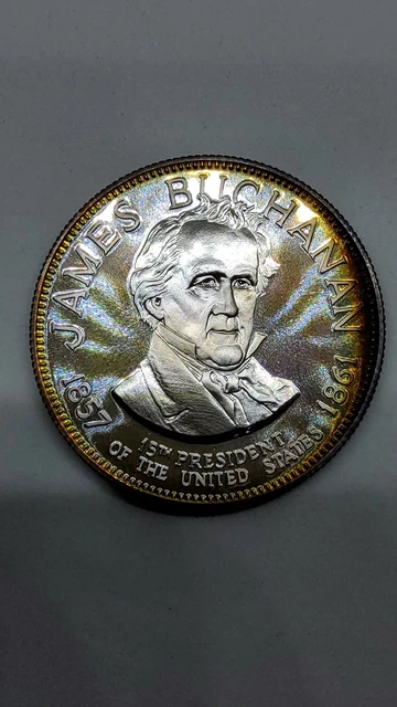 Franklin Mint Sterling James Buchanan President Coin 32.3 Grams