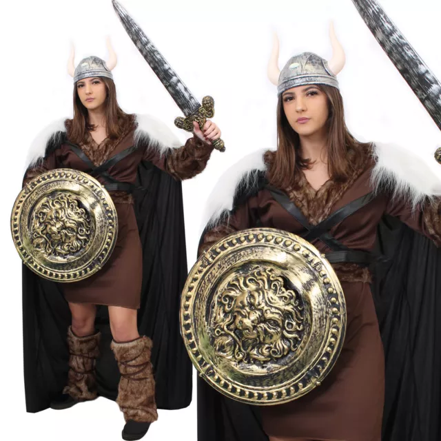 Womens Viking Costume With Silver Accessories Medieval Warrior Fancy Dress