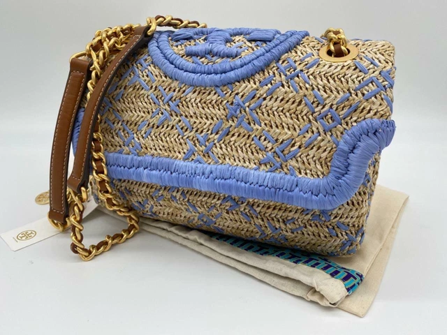 Tory Burch Fleming Soft Woven Straw Convertible Shoulder Bag Bluewood